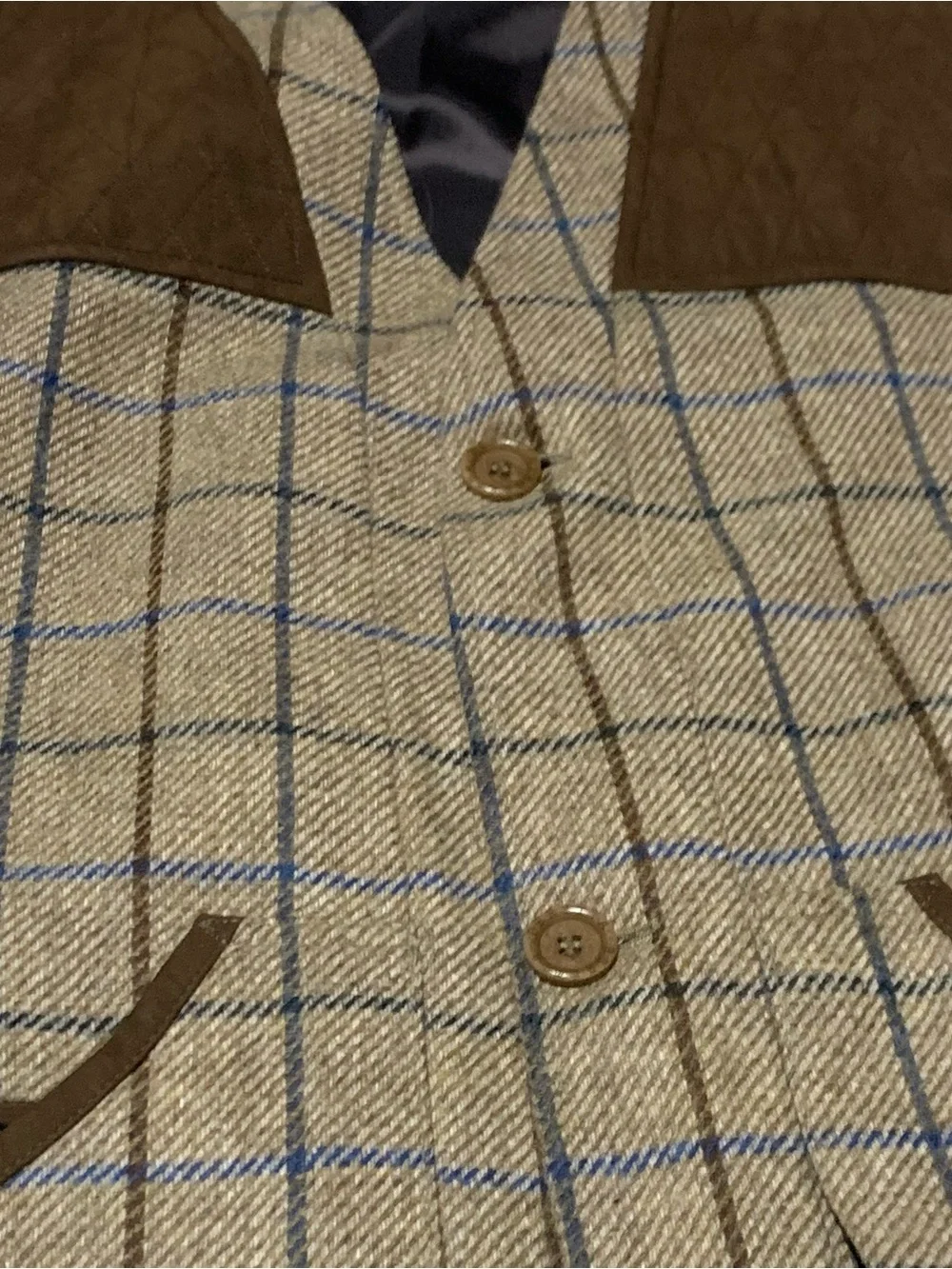 Beretta Wool Herringbone Tweed Vest w/ Quilted Suede Shoulder Patches US 46